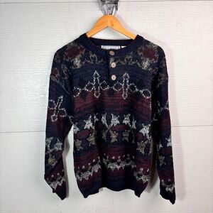 Vintage Michael Gerald Sweater Geometric Henley Grandpa Knit 90s Medium